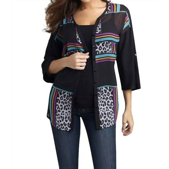 NEW ANGEL wild hues long cardigan in black multi - Picture 1 of 1